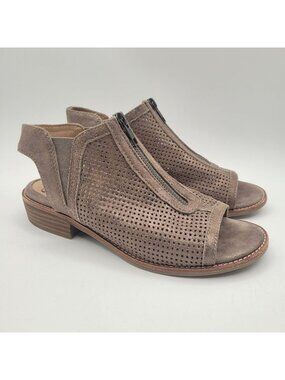Sofft Nalda Sandals Slingback Open Toe Zipper Metallic Taupe Leather Women's 6